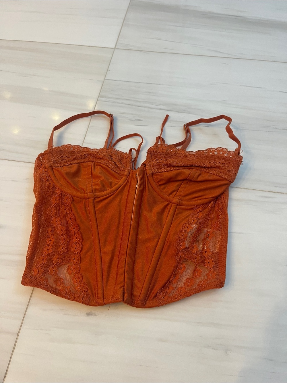 Edikted Rust Orange Lace Bustier Top